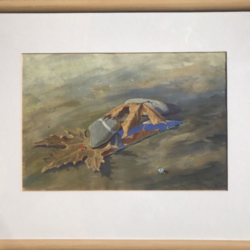 Popi Zoidis painting used, oil pastel on cardboard 37x55 with frame