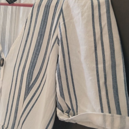 Zara linen striped dress white and blue XS like new with lining