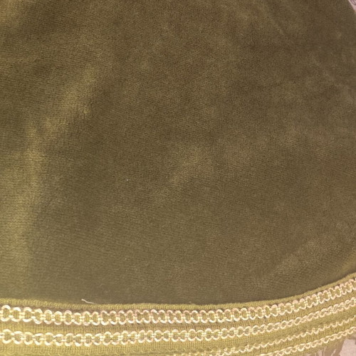 Velvet round tablecloth in olive green with gold border used