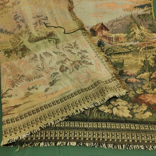 Wall tapestry "In the countryside" used, 1920s era, signs of wear