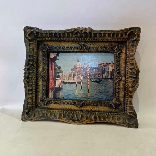 Vintage wall frame with carved border and Venice print used