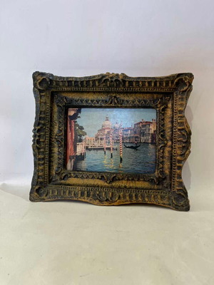 Vintage wall frame with carved border and Venice print used