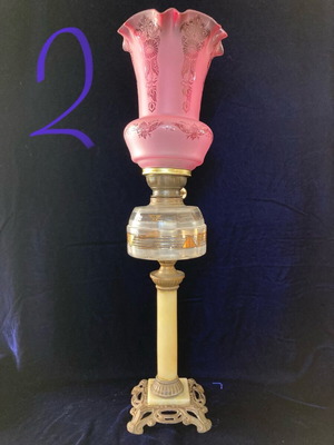 Antique oil lamp used, height 67.5cm