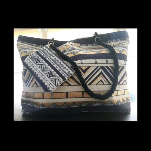 Τσάντα θαλάσσης Bag to Bag καινούργια με μικρό τσαντάκι, μπλε και χρυσαφί