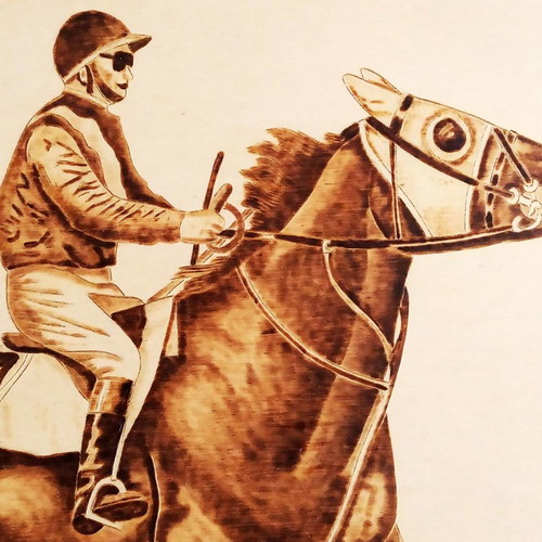 Rider on Horse pyrography painting new on poplar wood