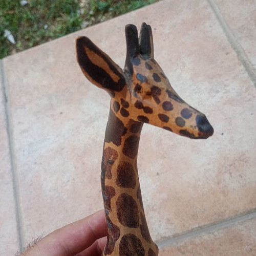 Vintage wooden giraffe figurine, 32 cm height