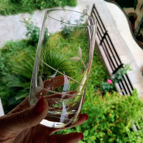 Vintage crystal water glasses set of 6 like new with matte engraving