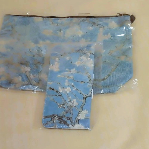 Almond Blossoms Van Gogh set of two items makeup bag and glasses case new multicolor