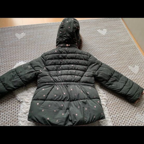 Jules green winter jacket with hood and fleece lining, size 128