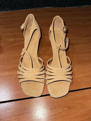 Latin shoes beige with rhinestones on buckle like new, handmade leather