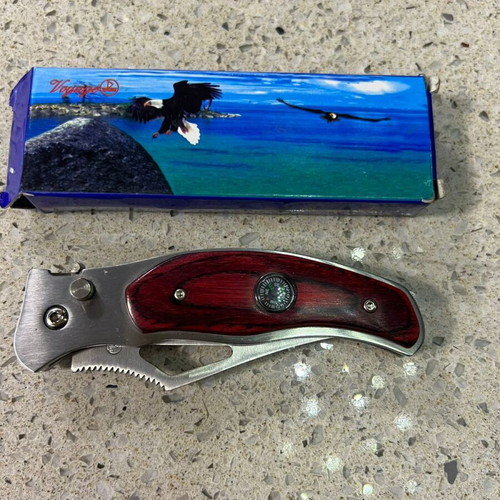 Voyager Folding Knife New with Compass and Belt Clip
