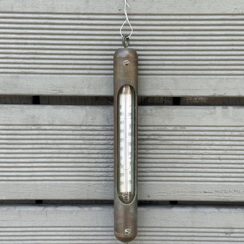 Vintage brass wall thermometer used, 25.5 cm