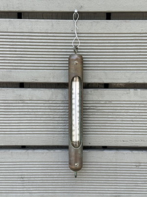 Vintage brass wall thermometer used, 25.5 cm