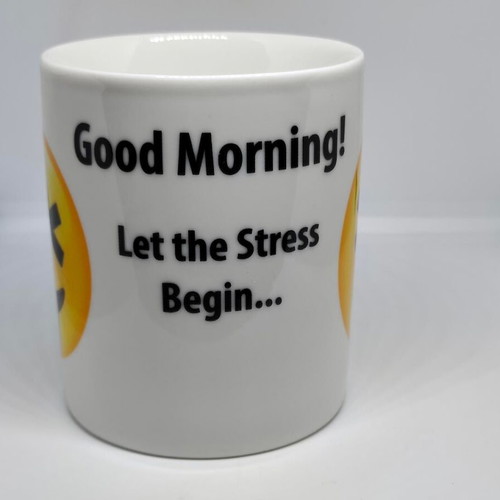 Ceramic Mug Emoji Good Morning Let the Stress Begin like new