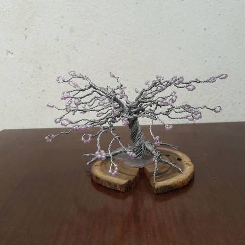 Decorative tree made of wire and beads on wooden base new