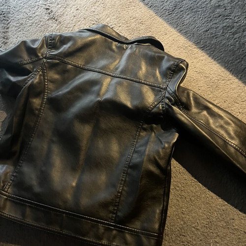 Black biker jacket synthetic leather