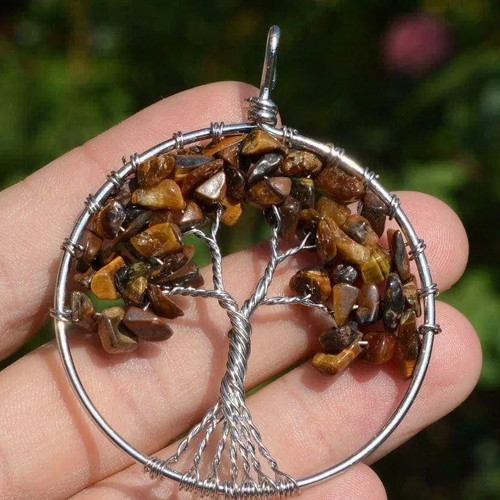 Tree of Life pendant with natural Tiger's Eye crystal new