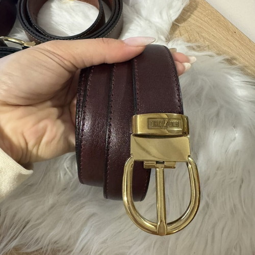 Gold Pfeil leather belt like new, dark burgundy with gold buckle