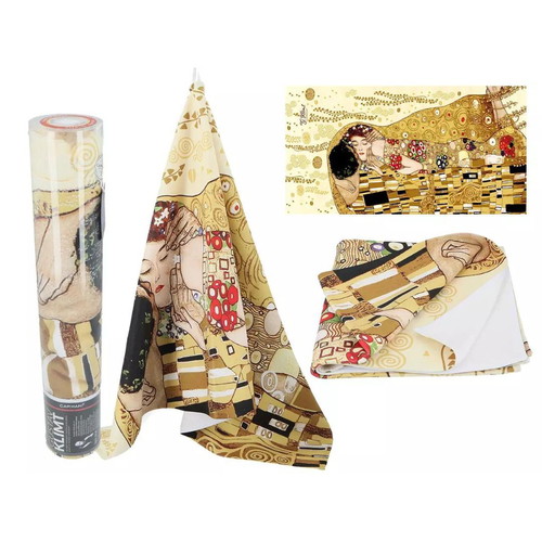Towel with The Kiss artwork by Gustav Klimt in cream color new