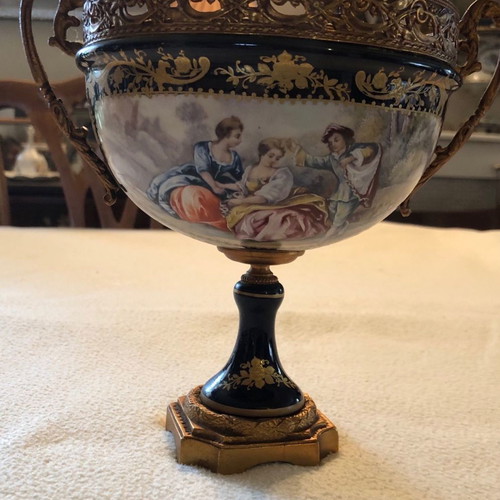 Sevres vintage bowl used, 20th century blue cobalt porcelain