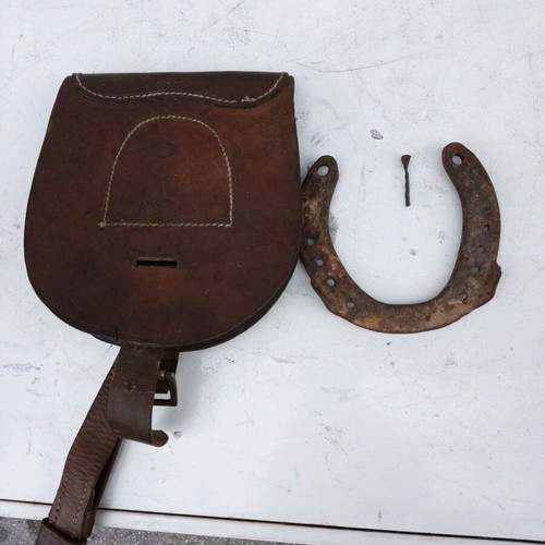 Military horseshoe with leather case used, World War II