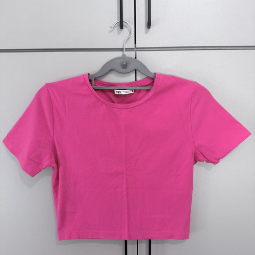 Zara pink cropped short-sleeve shirt new, size M