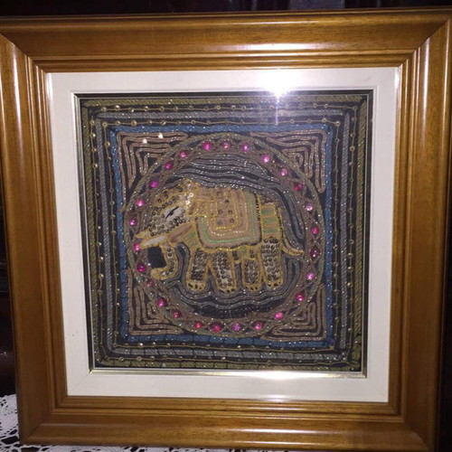 Handmade embroidered-like paintings set of 2 pieces 35×35 with frame