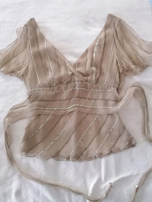 Μπλούζα Massimo Duti μεταχειρισμένη, μπεζ, σιφόν με παγιέτες