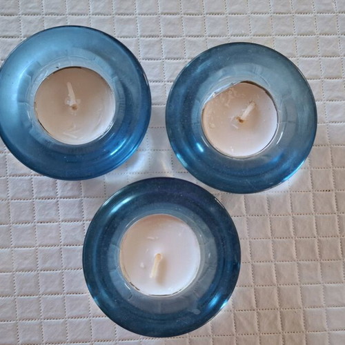 Votive Candle Holders Set of 3 Used Blue Glass