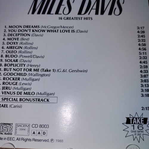 Miles Davis 16 Greatest Hits CD like new, jazz