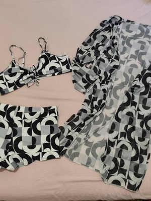 Bikini set with pareo XL like new, black and white