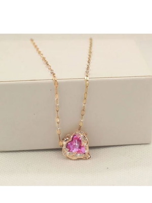 Gold plated necklace with pink stone and chain, new