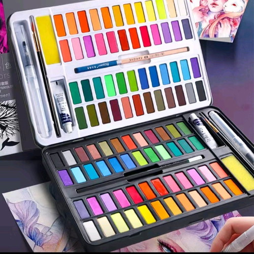 Solid watercolor set 72 colors with brushes and water addition new