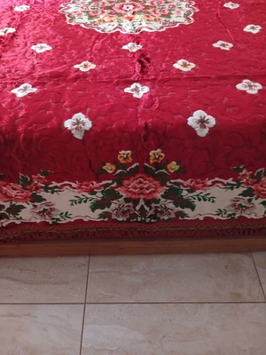 Velvet vintage quilt set with two pillowcases, burgundy