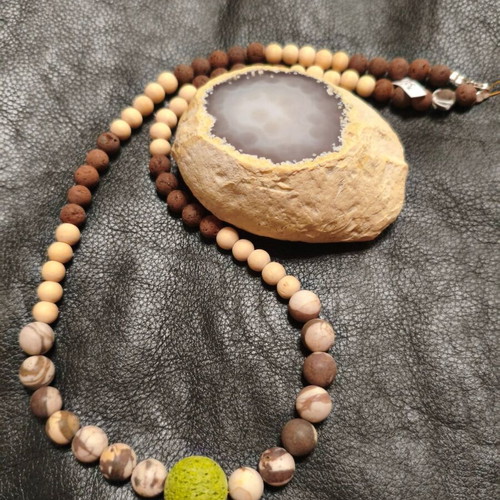 Handmade necklace 60 cm with lava, natural stones & 925 silver