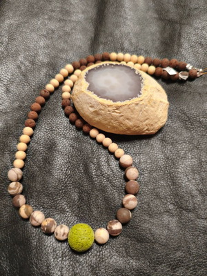 Handmade necklace 60 cm with lava, natural stones & 925 silver