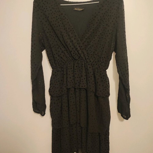 Black long-sleeve polka dot dress like new, one size
