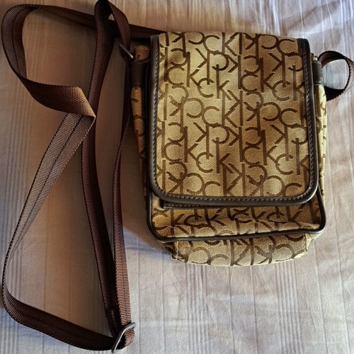 Calvin Klein shoulder bag unisex like new, brown-gold