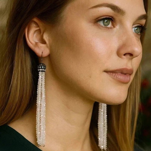 Handmade Beaded Tassel Earrings New Elegant Pearl Fringe Drop