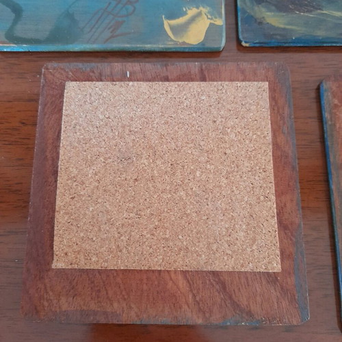 Handmade coasters with hand painting, set of 4, like new
