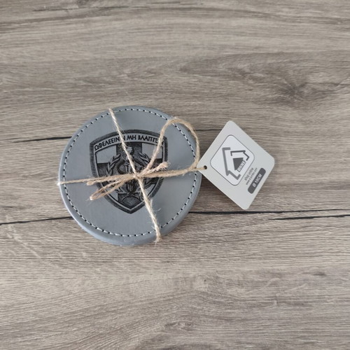 Coaster set 424 GSNE new, eco leather with emblem and motto