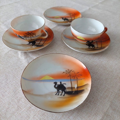 Vintage Japanese Porcelain Coffee Cups Set of 6 Used, Hand Painted