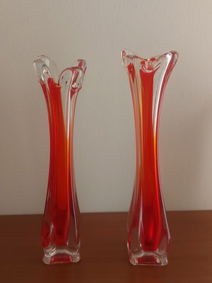 Vintage βάζα Art Glass Sommerso σετ 2 τμχ κόκκινα