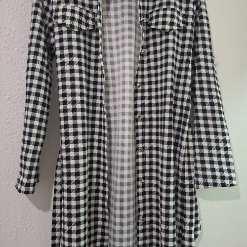 Black and White Gingham Shirt Dress with Waist Tie, One Size