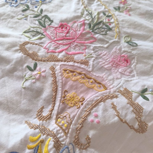 Vintage embroidered cotton tablecloth new 2.50x1.60m