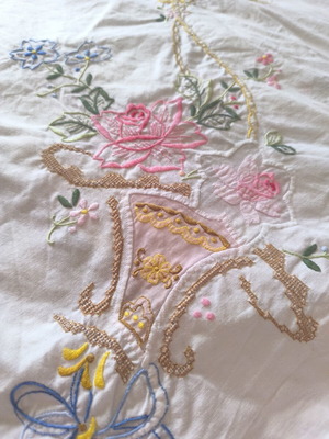 Vintage embroidered cotton tablecloth new 2.50x1.60m