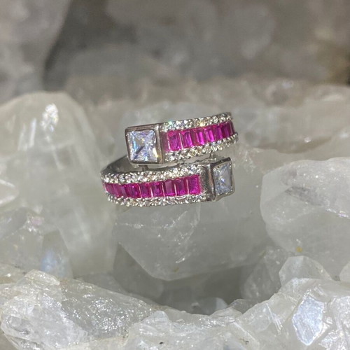 Silver Ring with Natural Ruby and Topaz new