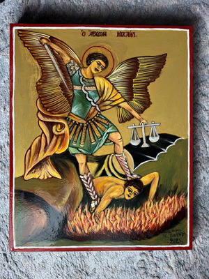 Archangel Michael icon new on wood with gold background