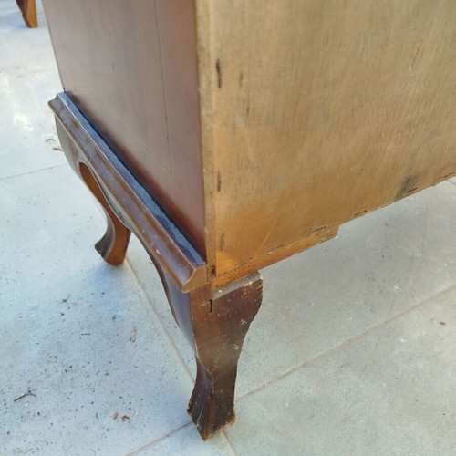 French Secretary Desk used, solid wood with marquetry and brass handles