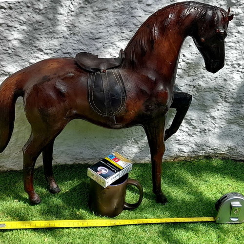 Vintage decorative horse with leather upholstery used, 55x45 cm